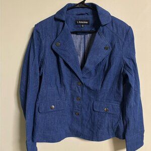 J Peterman Womens Denim Jacket Blue Pockets Button Long Sleeve Size 16 XL Blazer